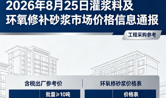 钟山2026年8月25日灌浆料及环氧修补砂浆市场价格信息通报